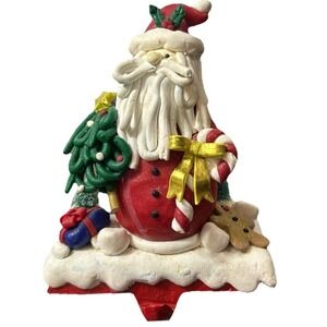 Santa Christmas Stocking Holder Cast Iron Clay Dough String Hair Tree 6"x4.25"